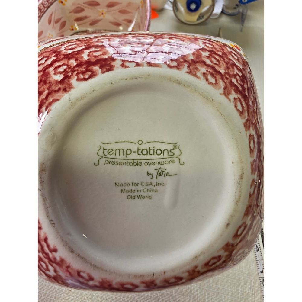 Temp-tations Old World Pink Cranberry Square Ceramic Nesting Serving Bowls - Picture 10 of 11